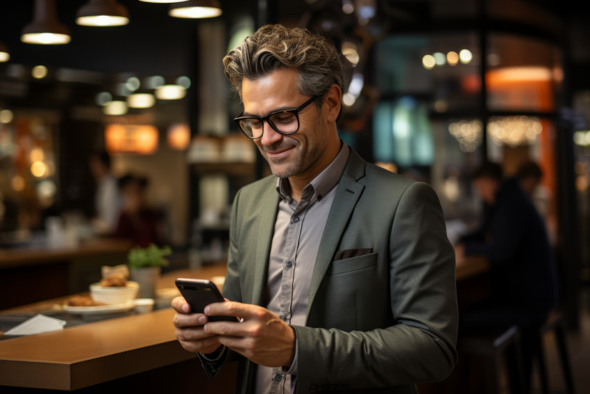 Business man holding a mobile phone