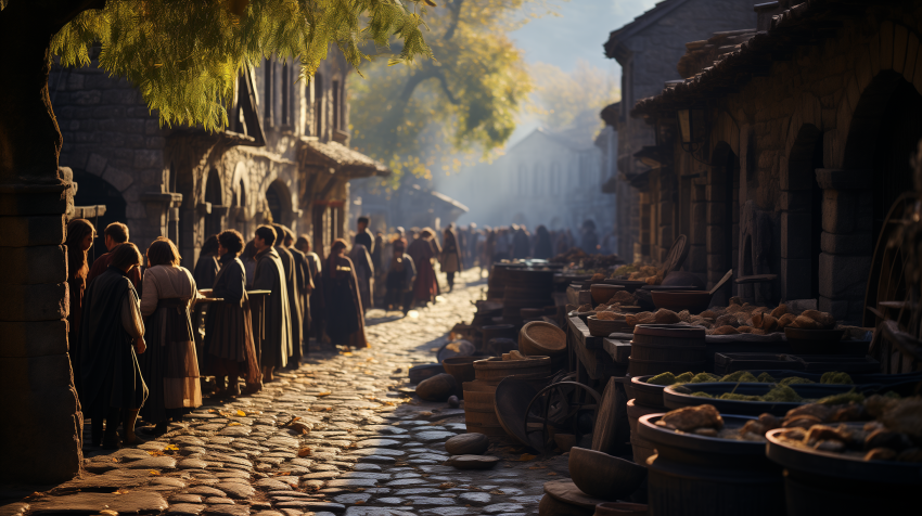 Bustling Medieval Market Street Scene