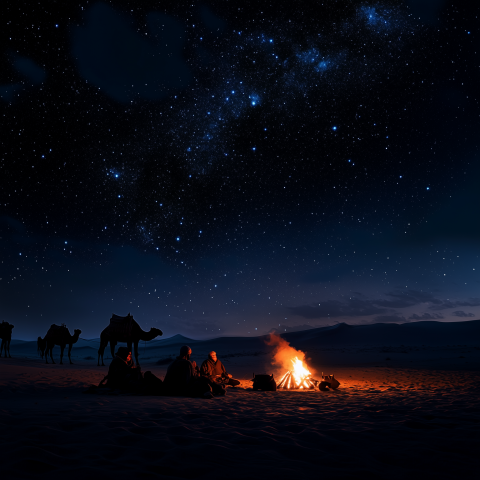 Campfire Under Starry Desert Sky