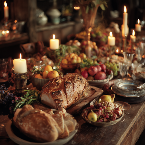 Candlelit Rustic Feast with Bread