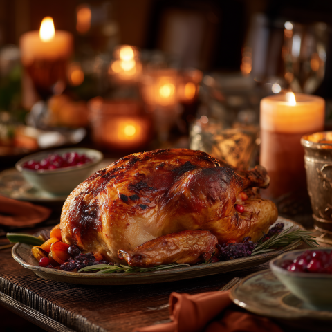 Candlelit Thanksgiving Turkey Dinner Table