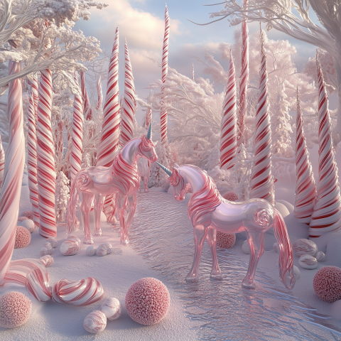 Candy Unicorns in Peppermint Forest