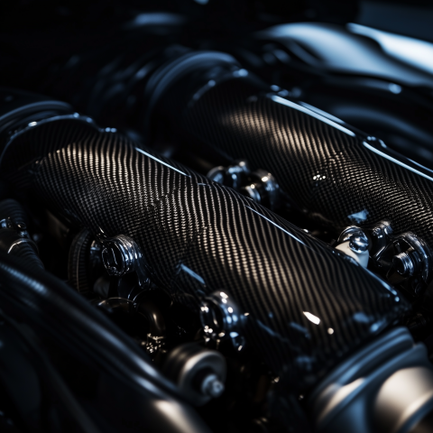 Carbon Fiber Engine Parts in Close-Up