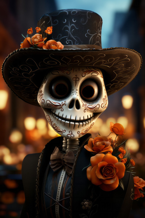 Cartoon Dia de los Muertos Skeleton