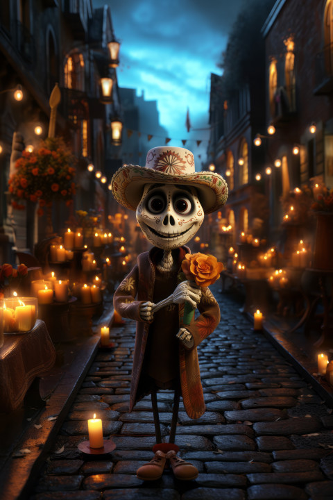 Cartoon Dia de los Muertos Skeleton