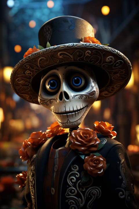 Cartoon Dia de los Muertos Skeleton