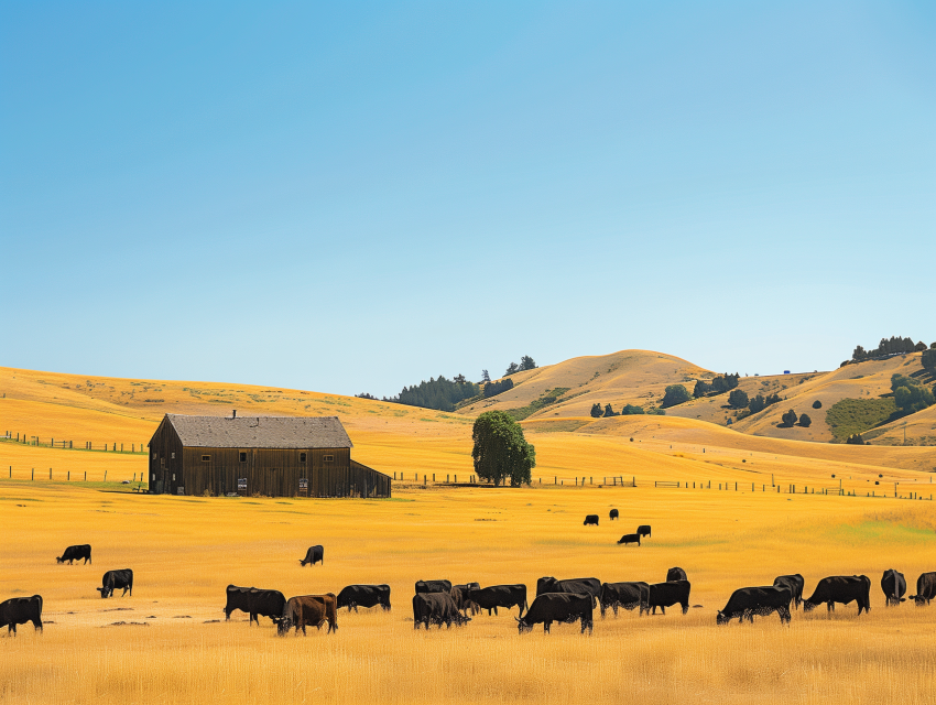 Cattle Grazing in Golden Wheat Fields