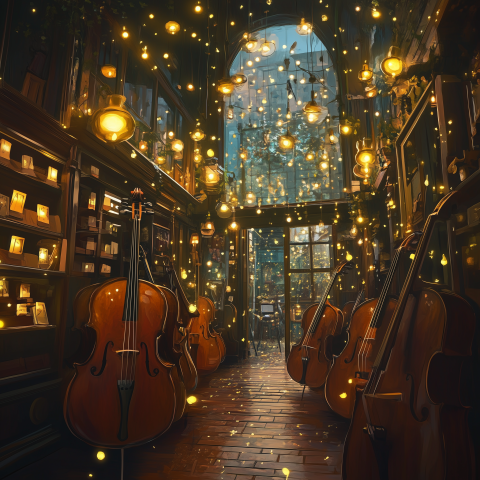 Cello Shop Illuminated With Magical Lights