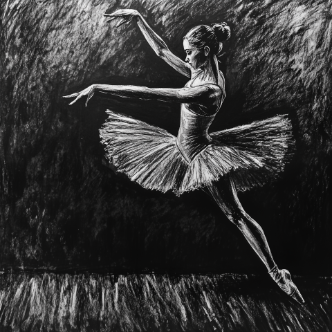 Chalk Drawing of Graceful Ballerina