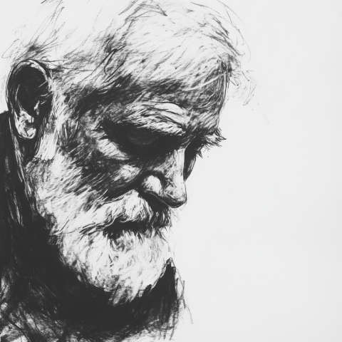 Charcoal Sketch of Elderly Man in Profile