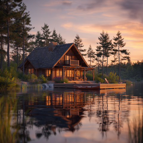 Charming Lakefront Cabin at Sunset
