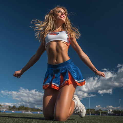 Cheerleader Performing on Sunny Field