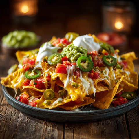 Cheesy Loaded Nachos with Guacamole