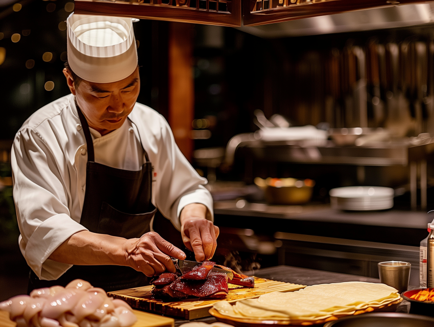Chef Carving a crispy Peking duck