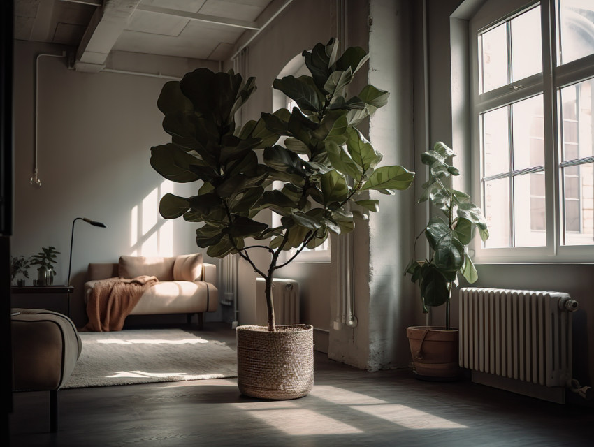 Chic Loft Interior with Fiddle Leaf Fig