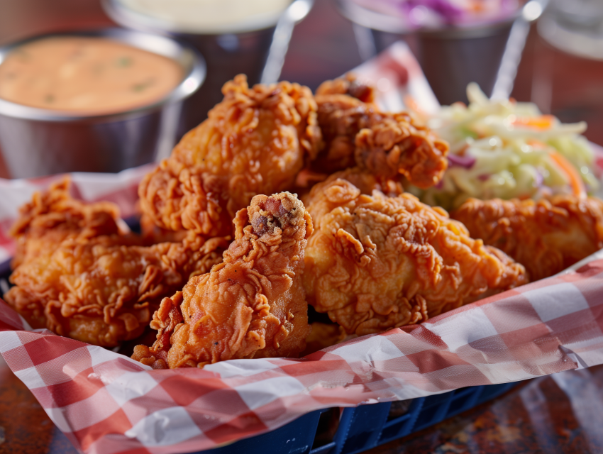 Chicken Pieces Served With Coleslaw And Dipping Sauce