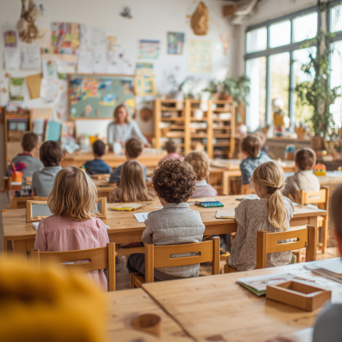 Children Learning in a Bright Classroom