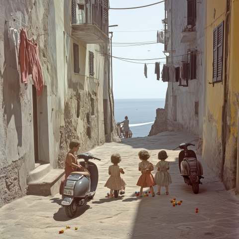 Children Playing in Coastal Alleyway