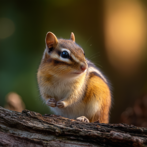 Chipmunk Perched on Forest Log