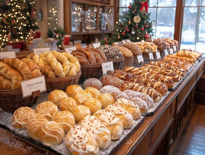 Christmas Bakery Display with Assorted Pastries