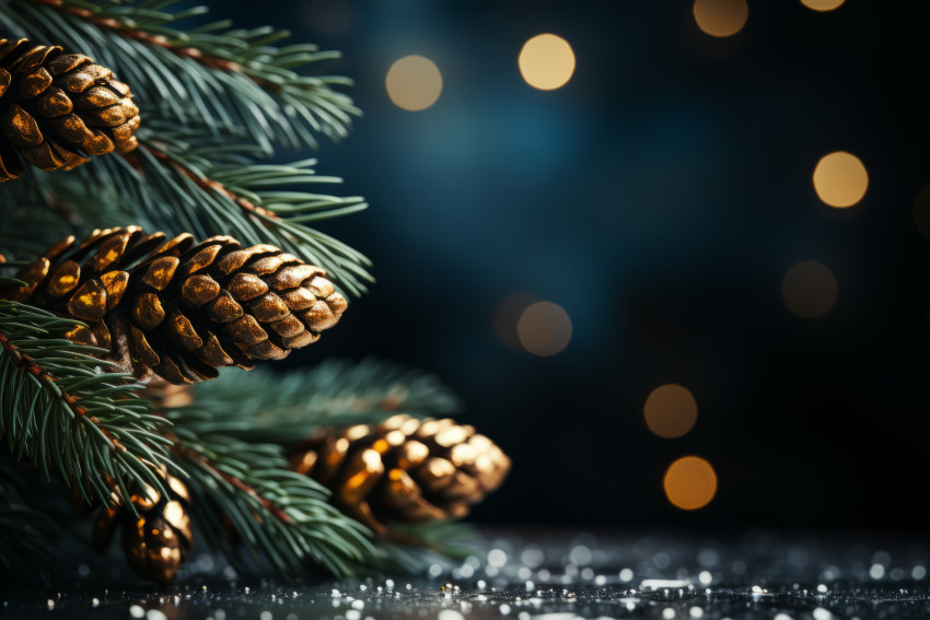 Christmas green fir branch with lights background