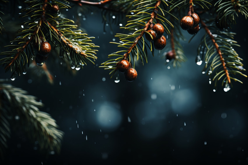 Christmas green fir branch with lights background