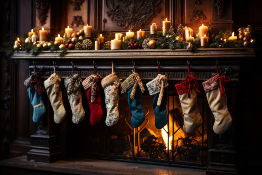 Christmas stockings hanging by fireplace