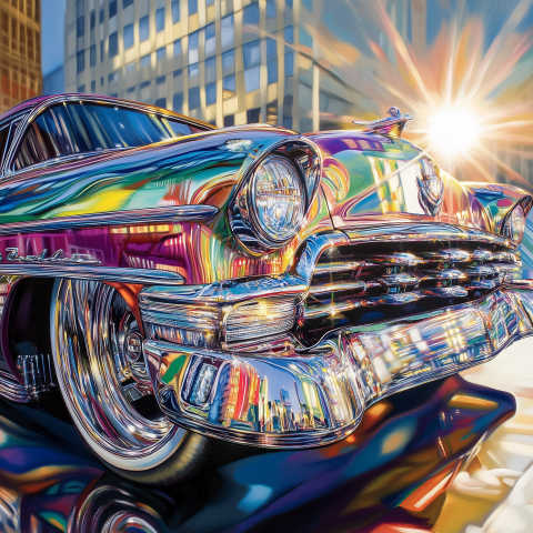 Chromatic Classic Car in Urban Reflections