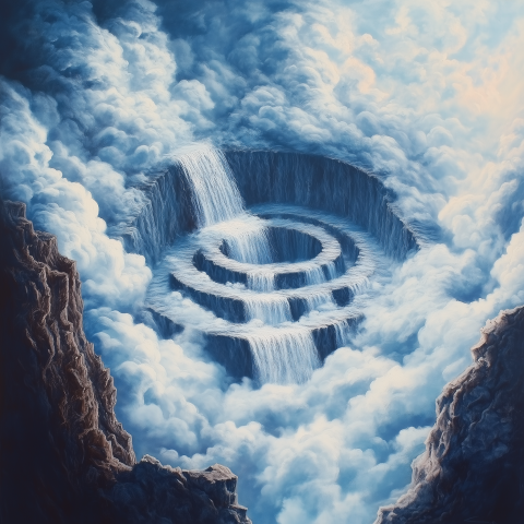 Circular Waterfalls in Heavenly Cloud Basin