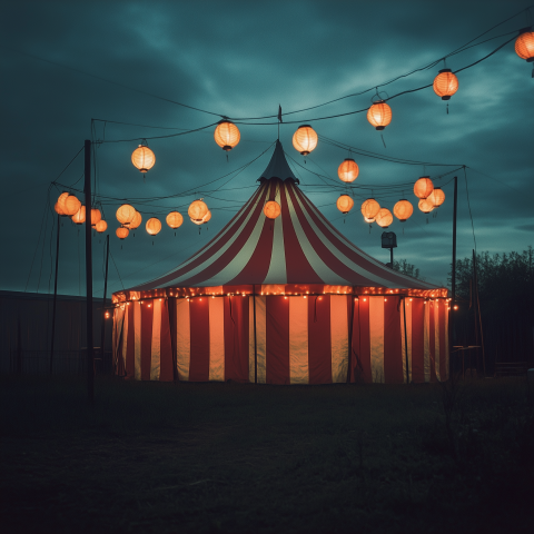Circus Tent at Dusk with Lanterns
