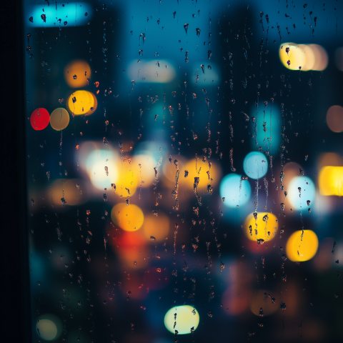 City Lights Through a Rainy Window
