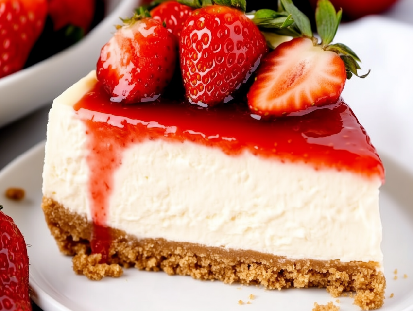 Classic Cheesecake Slice with Fresh Strawberries