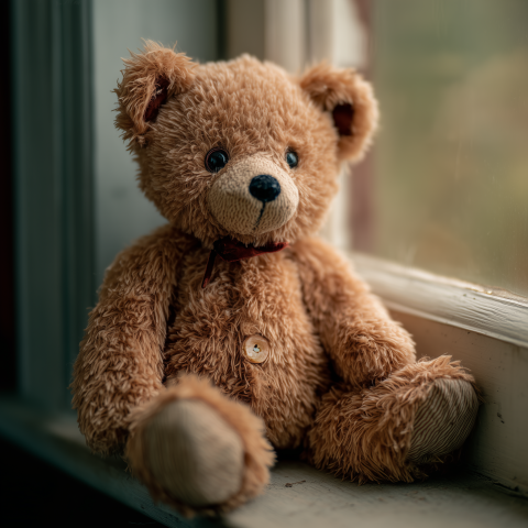 Classic Teddy Bear Sitting by Window