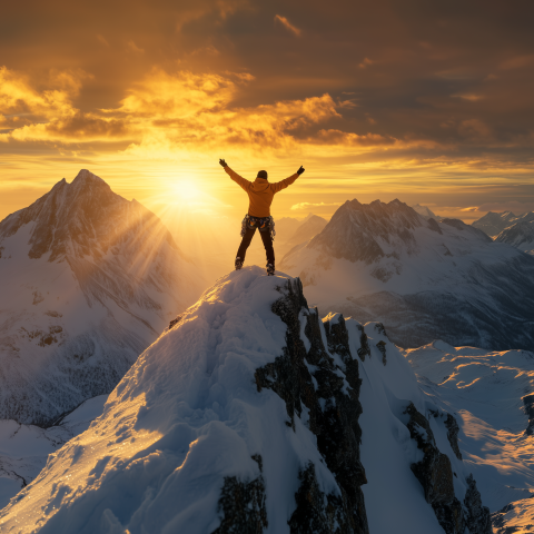 Climber Reaches Snowy Mountain Summit