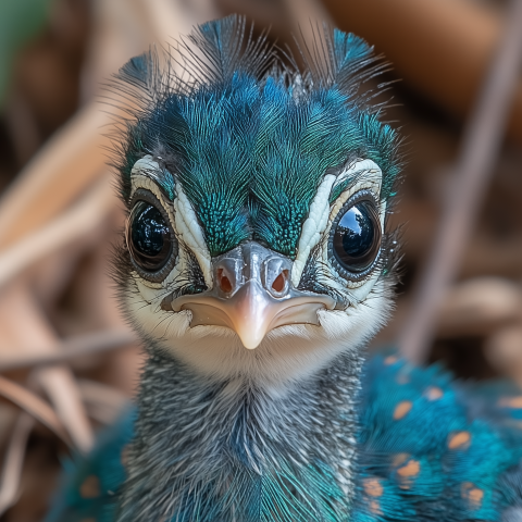 Close-Up of a Baby Peacock Chick Face