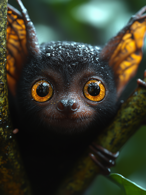 Close-Up of a Big-Eyed Bat Perched on Tree