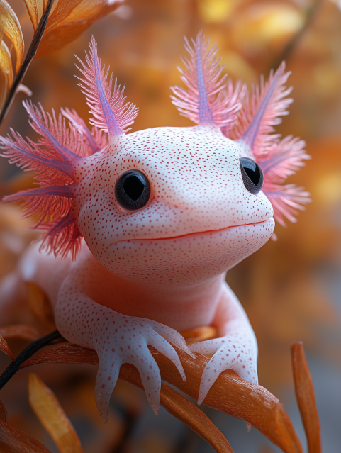 Close-Up of a Pink Axolotl in Aquatic Environment