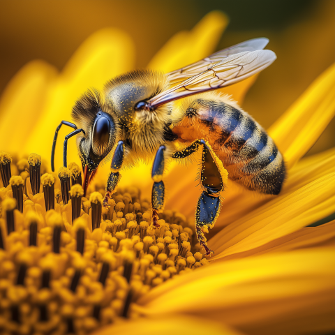 Close-Up of Bee on Sunflower Bloom