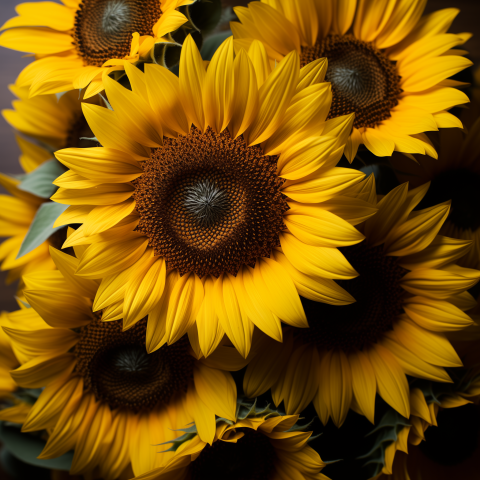 Close-Up of Bright Yellow Sunflowers
