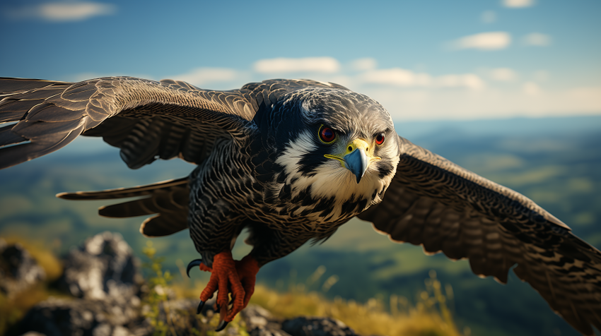 Close-Up of Falcon in Mid-Flight