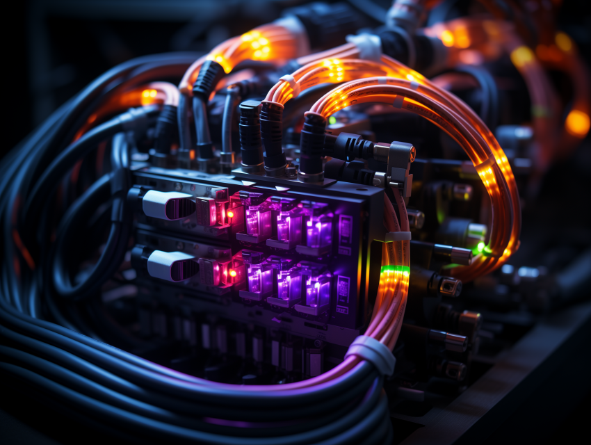 Close-Up of Glowing Network Cables and Switches