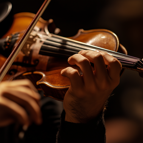 Close-Up of Hands Playing a Violin