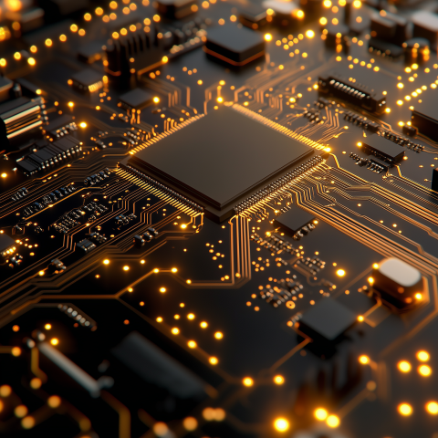 Close-Up of Illuminated Computer Microchip
