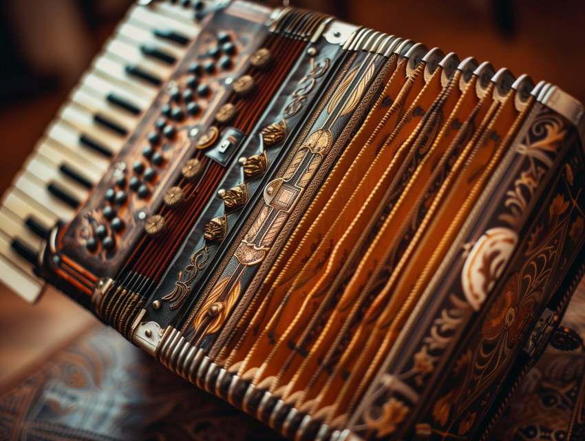 Close-Up of Ornate Vintage Accordion