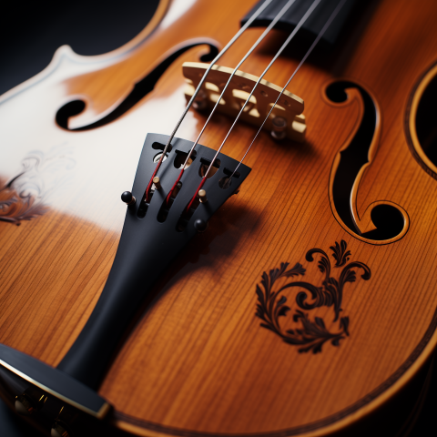 Close-Up of Ornate Wooden Violin