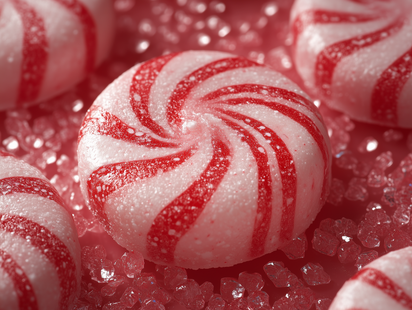 Close-Up of Peppermint Candies on Crystals