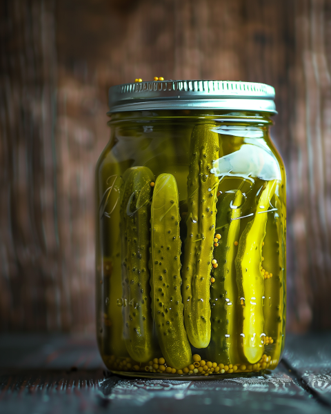 Close-up of Pickles in Glass Jar