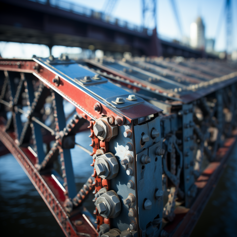 Close-Up of Riveted Steel Bridge Structure