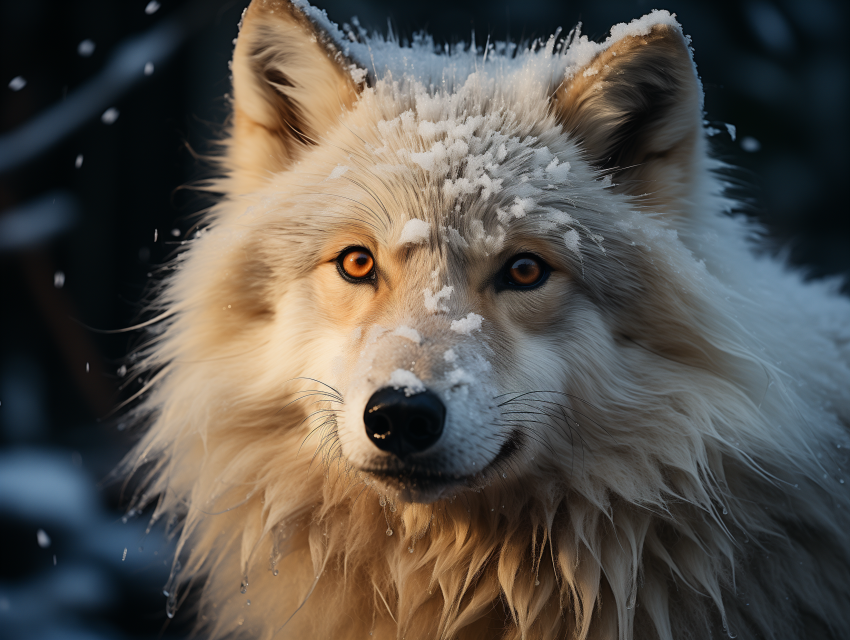 Close-Up of Snow-Covered White Wolf