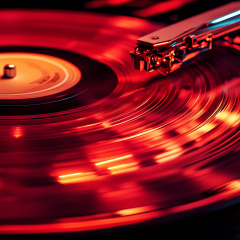 Close-Up of Spinning Red Vinyl Record